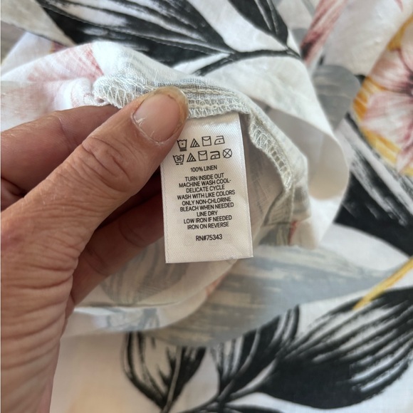 C&C California 100%Linen White Floral Ruffled Cap Sleeve Shift Dress Beachy XL - Picture 7 of 7